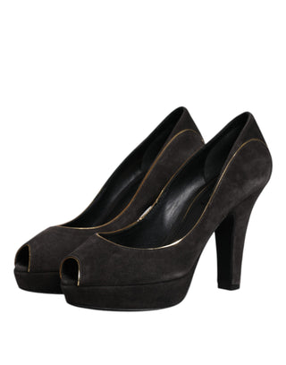 Dolce &amp; Gabbana Black Suede Leather Platform Heels Pumps Shoes