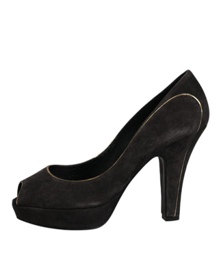 Dolce &amp; Gabbana Black Suede Leather Platform Heels Pumps Shoes