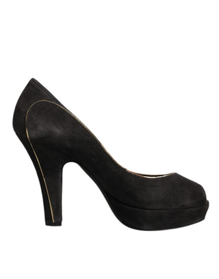 Dolce &amp; Gabbana Black Suede Leather Platform Heels Pumps Shoes