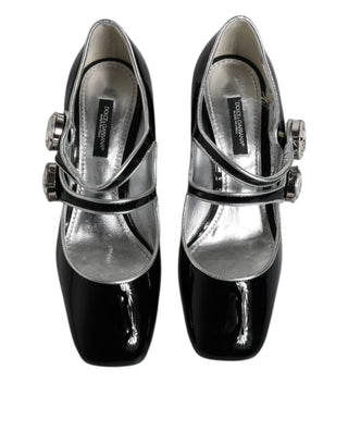 Dolce &amp; Gabbana Black Patent Leather Crystal Mary Jane Pumps Shoes