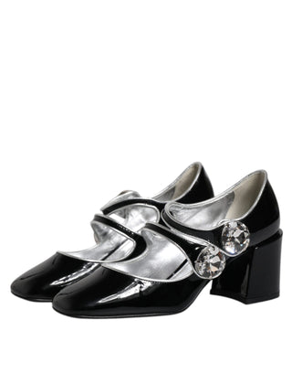 Dolce &amp; Gabbana Black Patent Leather Crystal Mary Jane Pumps Shoes