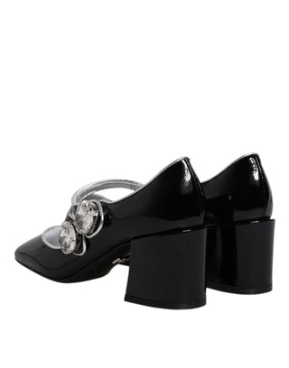 Dolce &amp; Gabbana Black Patent Leather Crystal Mary Jane Pumps Shoes