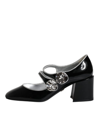 Dolce &amp; Gabbana Black Patent Leather Crystal Mary Jane Pumps Shoes