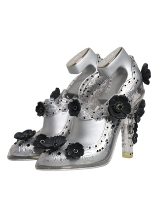 Dolce &amp; Gabbana Clear Floral Crystal CINDERELLA Heels Shoes