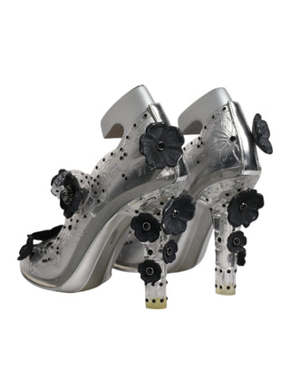 Dolce &amp; Gabbana Clear Floral Crystal CINDERELLA Heels Shoes