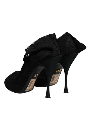 Dolce & Gabbana Black Lace Stretch Heels Mid Calf Boots Shoes