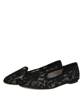 Dolce & Gabbana Black Taormina Lace Slip On Flats Shoes