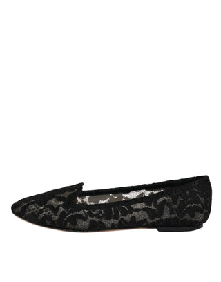 Dolce & Gabbana Black Taormina Lace Slip On Flats Shoes