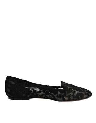 Dolce &amp; Gabbana Black Taormina Lace Slip On Flats Shoes