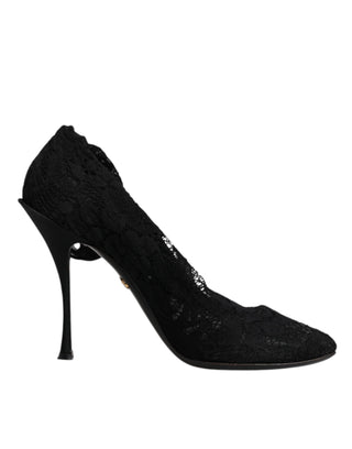 Dolce & Gabbana Black Lace Stretch Heels Mid Calf Boots Shoes