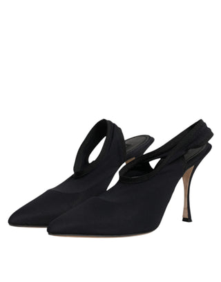 Dolce & Gabbana Black Jersey Stretch Heels Slingback Shoes