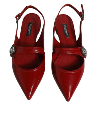 Dolce & Gabbana Red Leather Slingback Flats Sandals Shoes