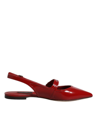 Dolce &amp; Gabbana Red Leather Slingback Flats Sandals Shoes