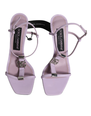 Dolce &amp; Gabbana Lilac Leather Logo Ankle Strap Heels Sandals Shoes