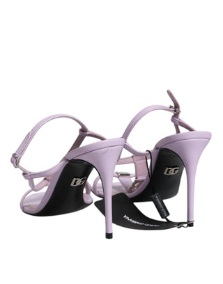 Dolce &amp; Gabbana Lilac Leather Logo Ankle Strap Heels Sandals Shoes