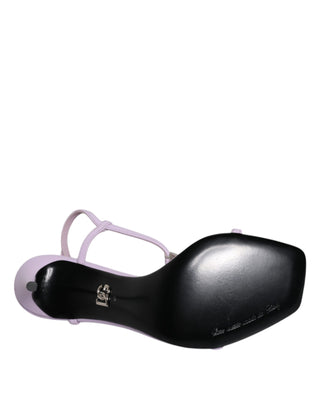 Dolce &amp; Gabbana Lilac Leather Logo Ankle Strap Heels Sandals Shoes