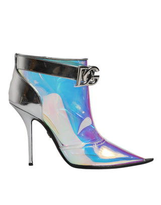 Dolce & Gabbana Silver Iridescent Pointed Short Boots Shoes