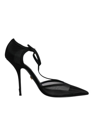 Dolce &amp; Gabbana Black Mesh T-strap Stiletto High Heels Shoes