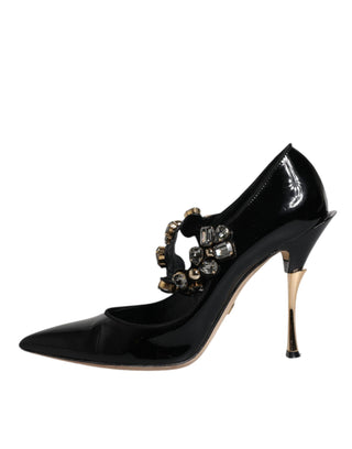 Dolce & Gabbana Black Leather Crystal Mary Jane Pumps Shoes