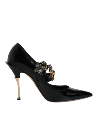 Dolce &amp; Gabbana Black Leather Crystal Mary Jane Pumps Shoes