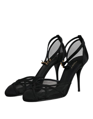 Dolce &amp; Gabbana Black Mesh Ankle Strap Heels Pumps Shoes