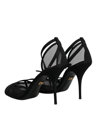 Dolce &amp; Gabbana Black Mesh Ankle Strap Heels Pumps Shoes