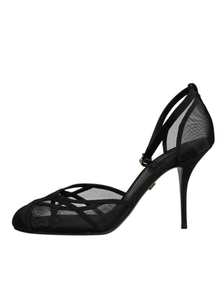 Dolce &amp; Gabbana Black Mesh Ankle Strap Heels Pumps Shoes