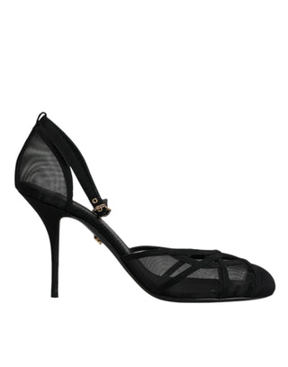 Dolce &amp; Gabbana Black Mesh Ankle Strap Heels Pumps Shoes