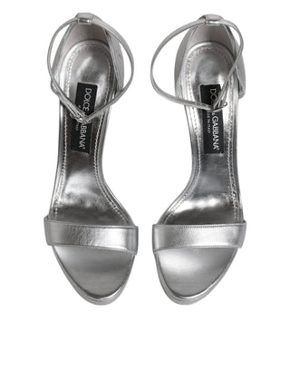 Dolce & Gabbana Silver Leather Platform Keira Sandals Shoes