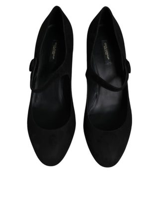 Dolce &amp; Gabbana Black Suede Leather Block Heels Pumps Shoes