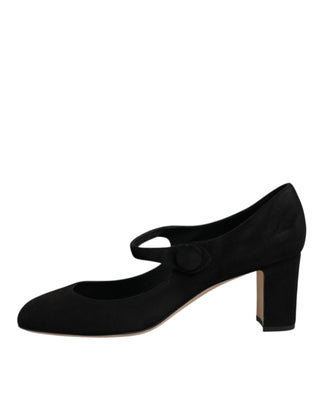 Dolce &amp; Gabbana Black Suede Leather Block Heels Pumps Shoes