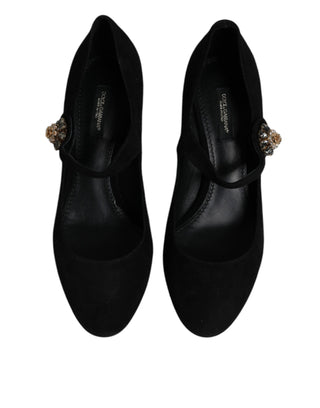 Dolce &amp; Gabbana Black Suede Crystal Mary Jane Heels Shoes