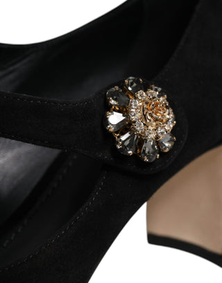 Dolce &amp; Gabbana Black Suede Crystal Mary Jane Heels Shoes