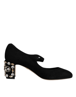 Dolce &amp; Gabbana Black Suede Crystal Mary Jane Heels Shoes