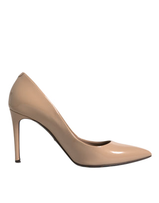 Dolce &amp; Gabbana Beige Patent Leather Stiletto Heel Pumps Shoes