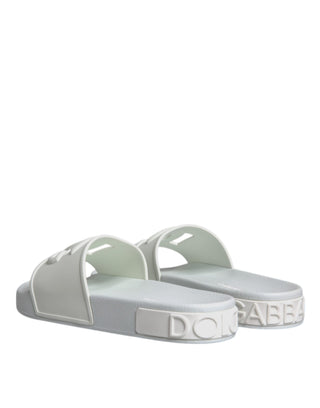 Dolce &amp; Gabbana White Rubber Slides Sandals Beachwear Shoes