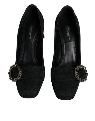 Dolce & Gabbana Black Brocade Crystals Heels Pumps Shoes