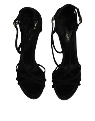 Dolce & Gabbana Black Suede Ankle Strap Heels Sandals Shoes