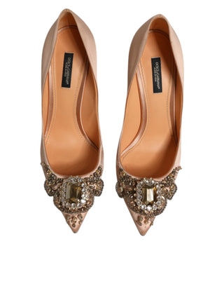 Dolce &amp; Gabbana Beige Satin Crystal High Heels Pumps Shoes