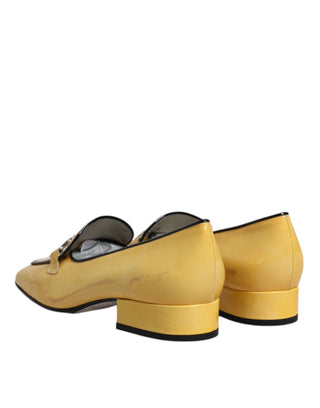 Dolce & Gabbana Yellow Leather Logo Plaque Slip On Mocassin Shoes