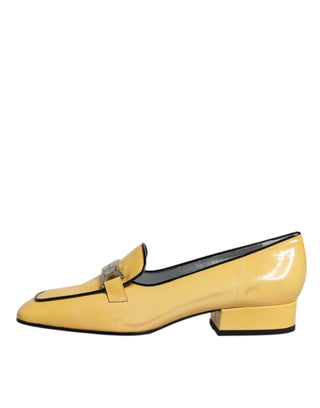 Dolce & Gabbana Yellow Leather Logo Plaque Slip On Mocassin Shoes