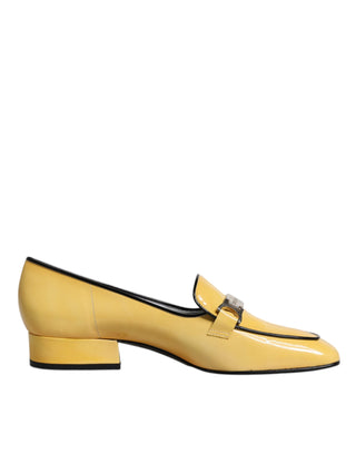 Dolce &amp; Gabbana Yellow Leather Logo Plaque Slip On Mocassin Shoes