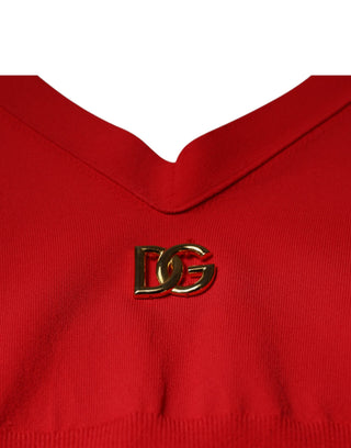 Dolce & Gabbana Red Viscose Sleeveless Halter Cropped Tank Top