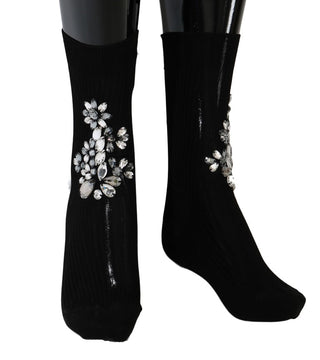 Dolce &amp; Gabbana Crystal Embellished Black Knit Stockings