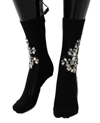 Dolce &amp; Gabbana Crystal Embellished Black Knit Stockings