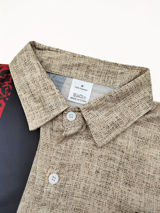 قميص كاكي أنيق للرجال بنمط قبلي - ياقة غير رسمية وأكمام قصيرة، تصميم بأزرار، مثالي للحفلات والأحداث الخارجية، ملابس للحفلات، نسيج غير مطاطي