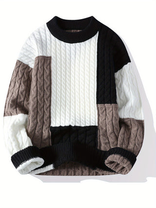 Beautiful Men's Knitted Sweaters - Warm Geometric Pattern Ribbed Neck Long Sleeve 