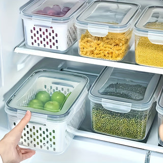 Set of 6 BPA Free Plastic Food Storage Containers with Lids for Refrigerator - Clear, Dishwasher Safe with Draining Trays for Fruits, Vegetables, Dry Goods - Versatile, Airtight Organizers for Kitchen, Camping, Eating 