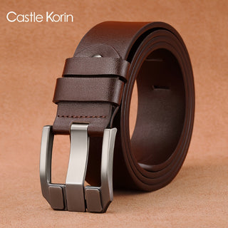 Castle Corin Men's Genuine Leather Belt with Alloy Buckle - Versatile and Stylish for Every Occasion, Dark Brown 