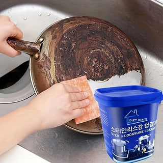 Stainless Steel Cookware Cleaning Paste with Sponge, Kitchen Grease and Rust Remover, Powerful Non-Electric Cleaning Gel for Decontamination of Pots and Pans 